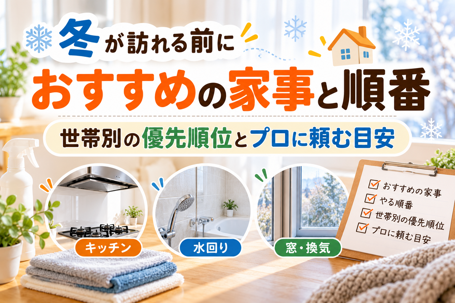 冬が訪れる前におすすめの家事と順番、世帯別の優先順位とプロに頼む目安